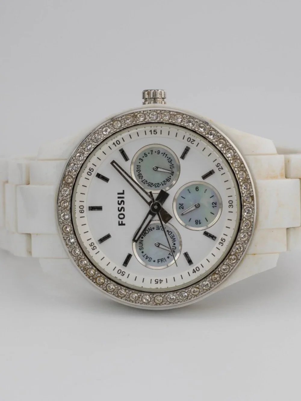 Fossil Stella ES-1967 White Resin Quartz Analog Women's Watch New Battery